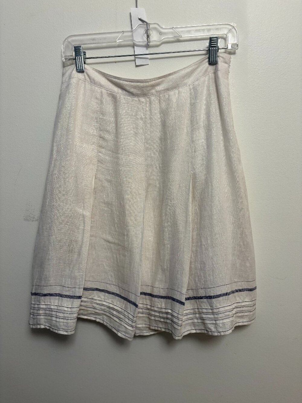 Nic + Zoe cream 100% linen A-line skirt cotton skirt blue stripe coastal sz 4